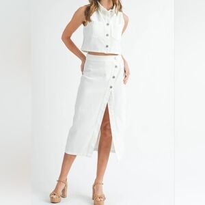 Mable 2 Pc White denim Skirt Fitted & Sleeveless Crop Vest  NWT
